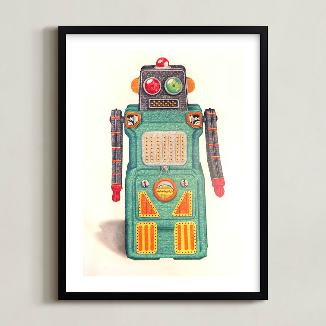 "Robot Green" - Art Print in emerald green by Ed Hogan - Framed