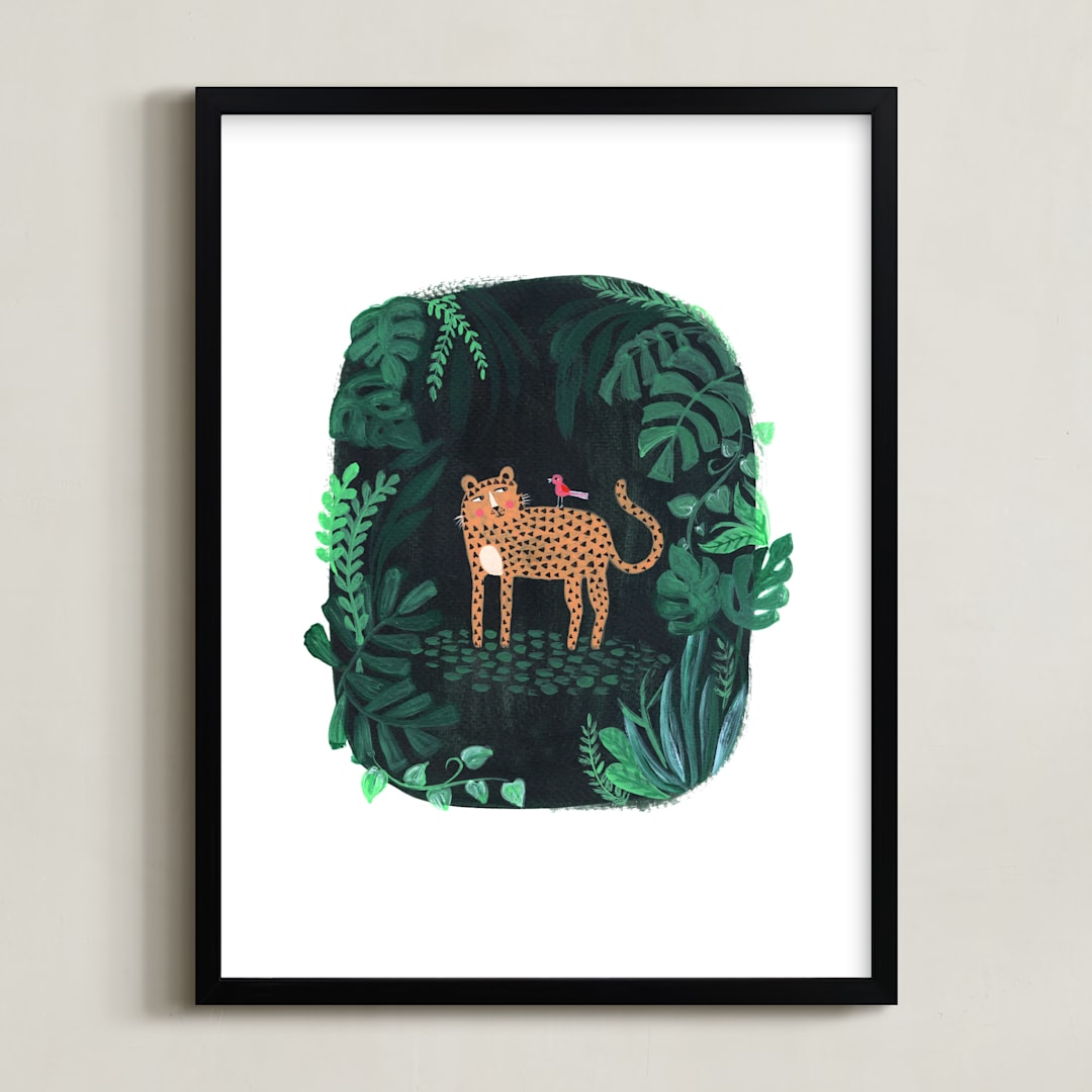 "Wild Cat" - Art Print in Forest Green by Nikita Jariwala - Framed