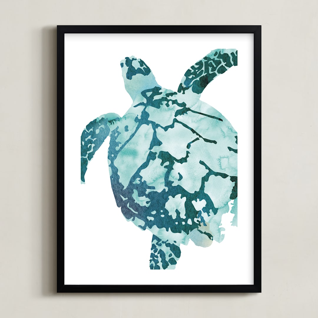 "Tropical Sea Turtle" - Art Print in Caribbean by Shirley Browning - Framed