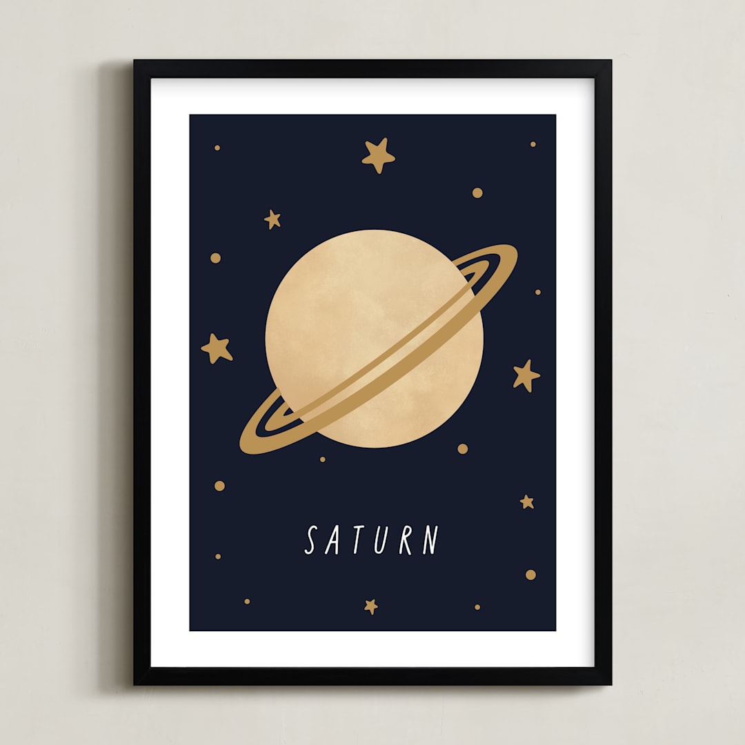 "Solar System VII (Saturn)" - Art Print in Night by Elly - Framed