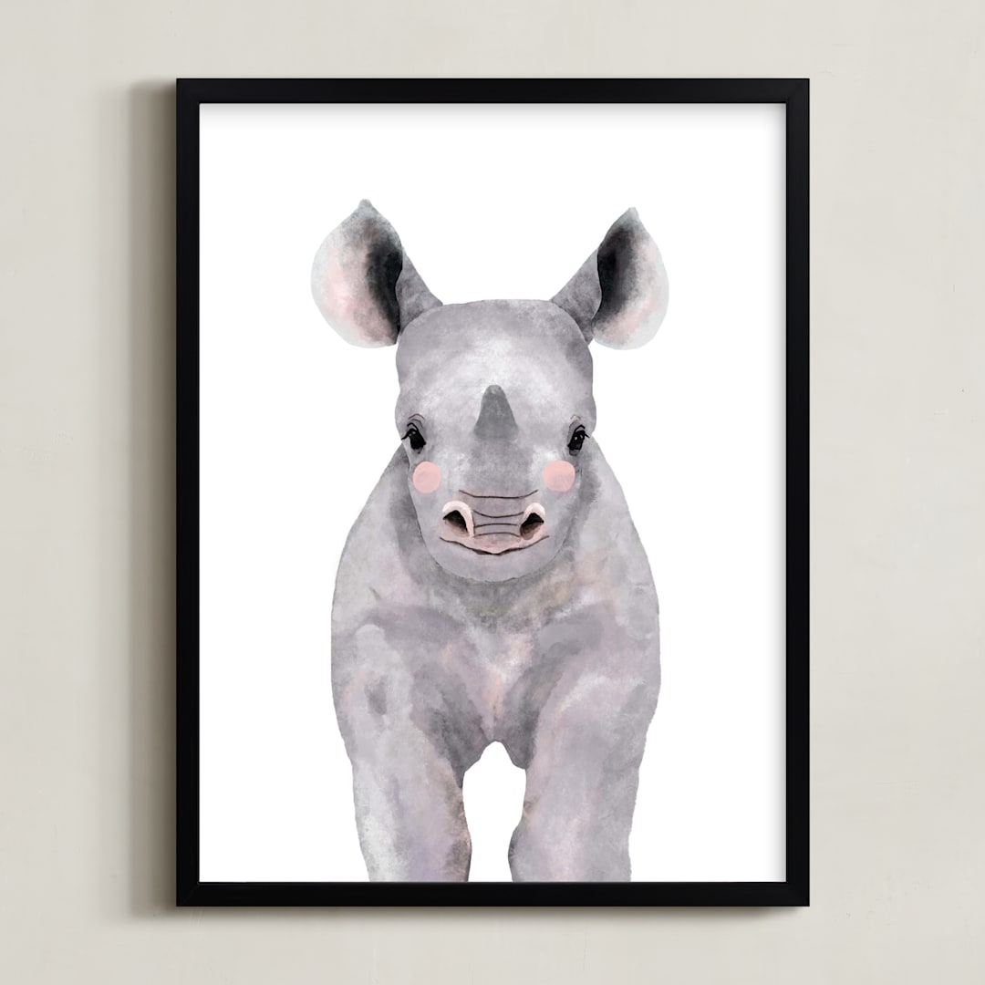 "Baby Animal Rhinoceros" - Art Print in violet haze by Cass Loh - Framed