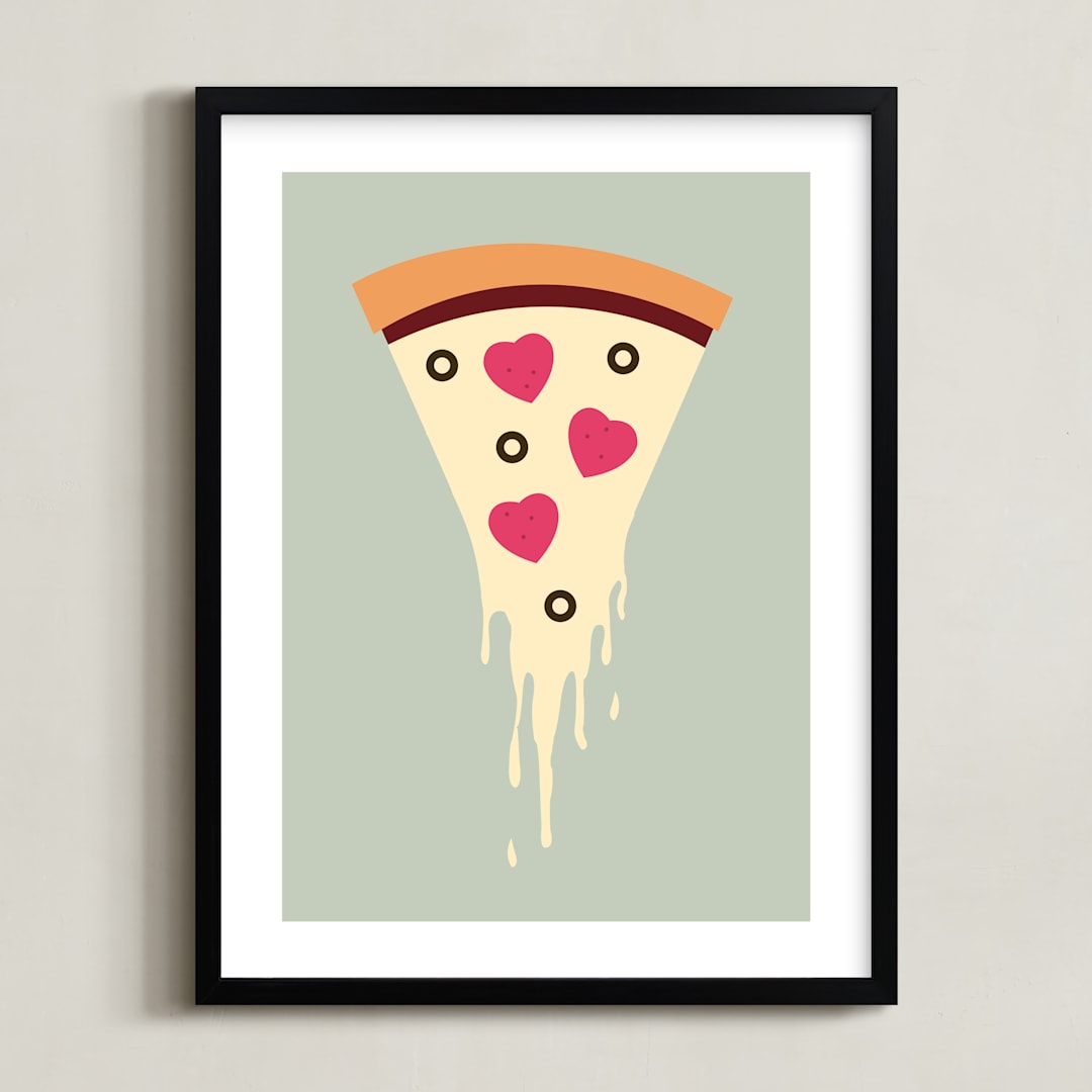 "I Love Pizza" - Art Print in Stormy Sky by Katie Zimpel - Framed