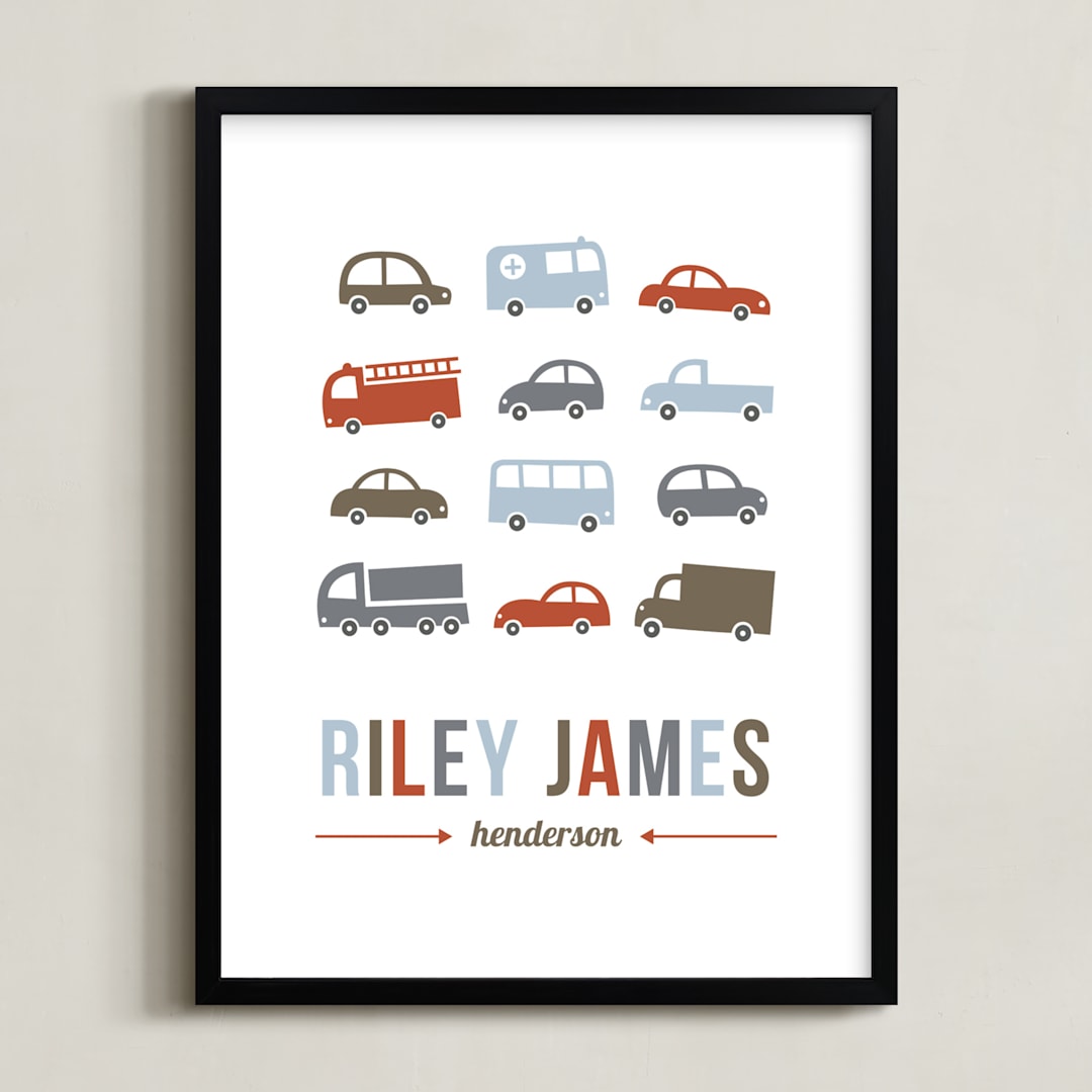 "Beep Beep" - Personalized Art Print in Brick by Susan Asbill - Framed