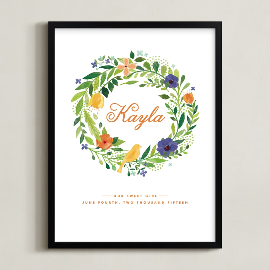 "Painted Wreath" - Personalized Art Print in Poppy by Ariel Rutland - Framed