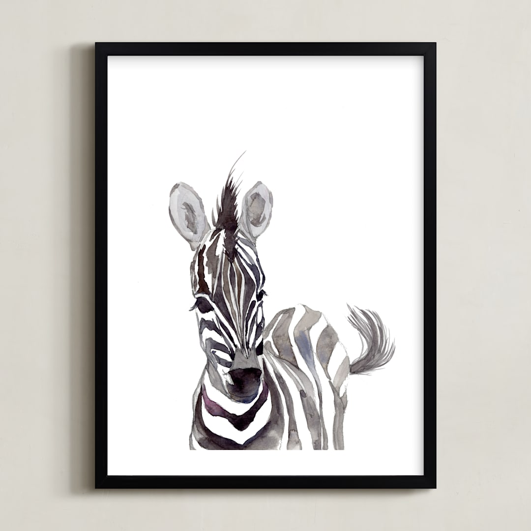 "Baby Animal Friends: Zebra" - Art Print in Zebra Black by Jieun K Rasband - Framed