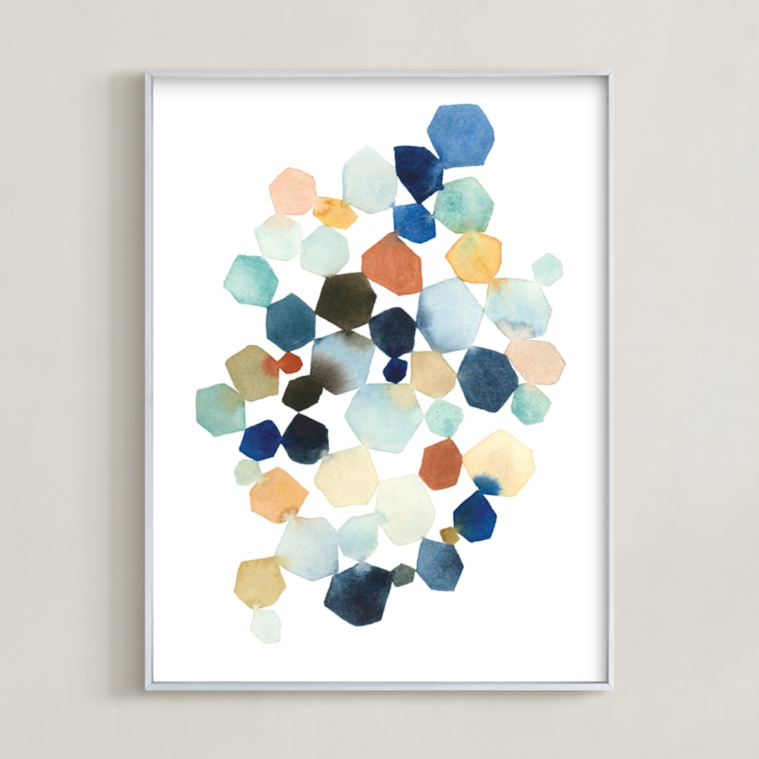 "Hexagon Cluster" - Art Print in Turquoise by Yao Cheng Design - Framed