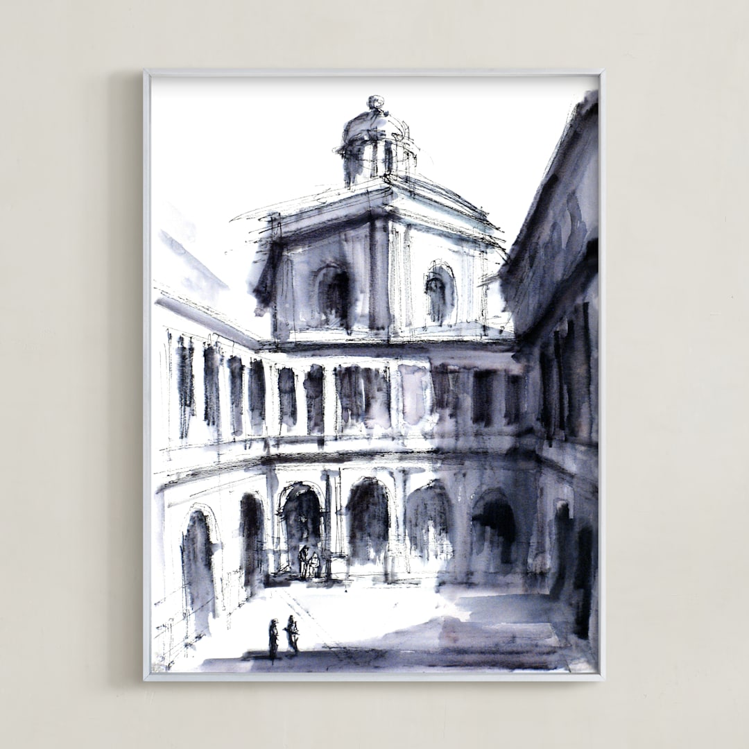 "Theater of space" - Art Print in Shadow Blue by Cailin Nikel-Zueger - Framed