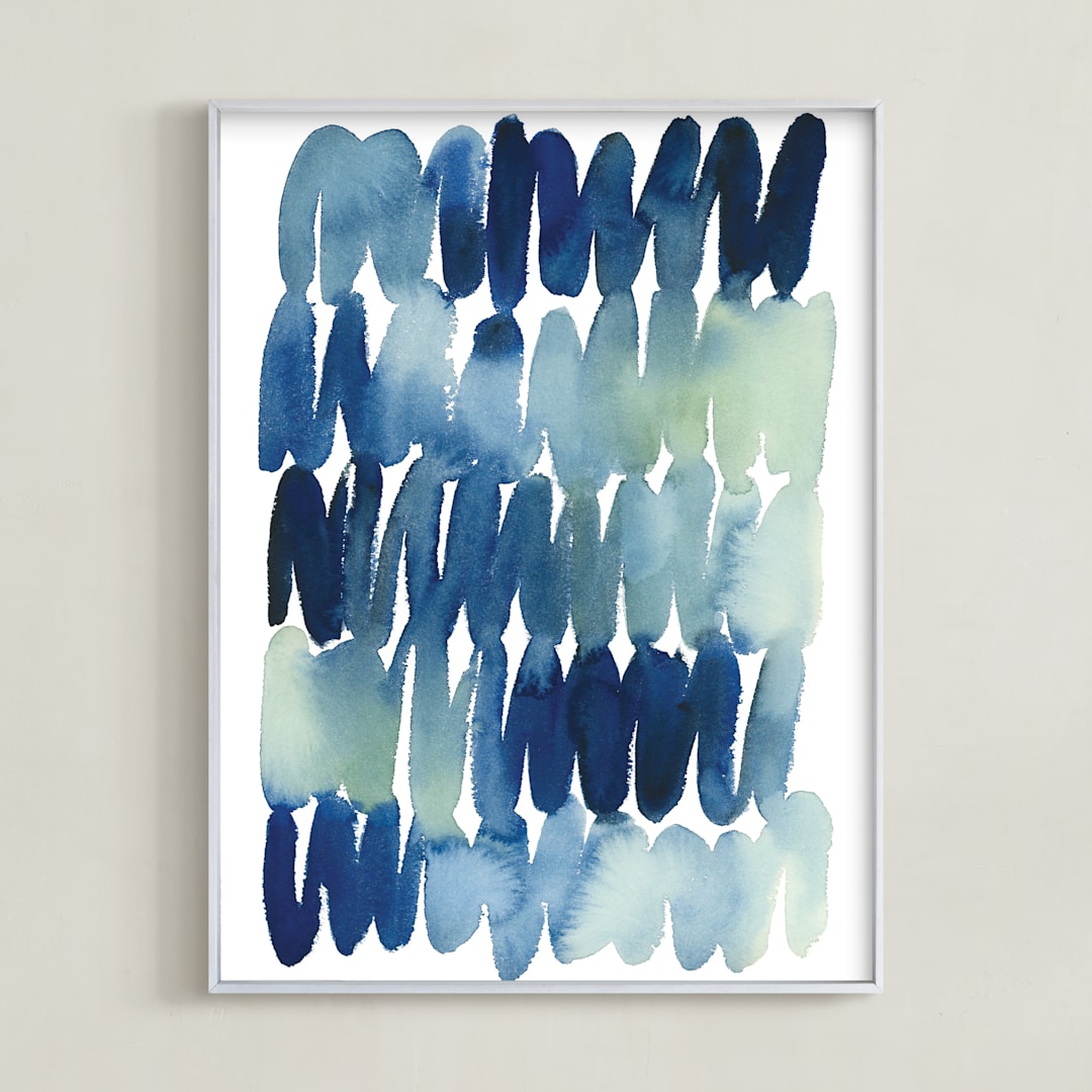 "Scribbles in Blue" - Art Print in Indigo by Yao Cheng Design - Framed