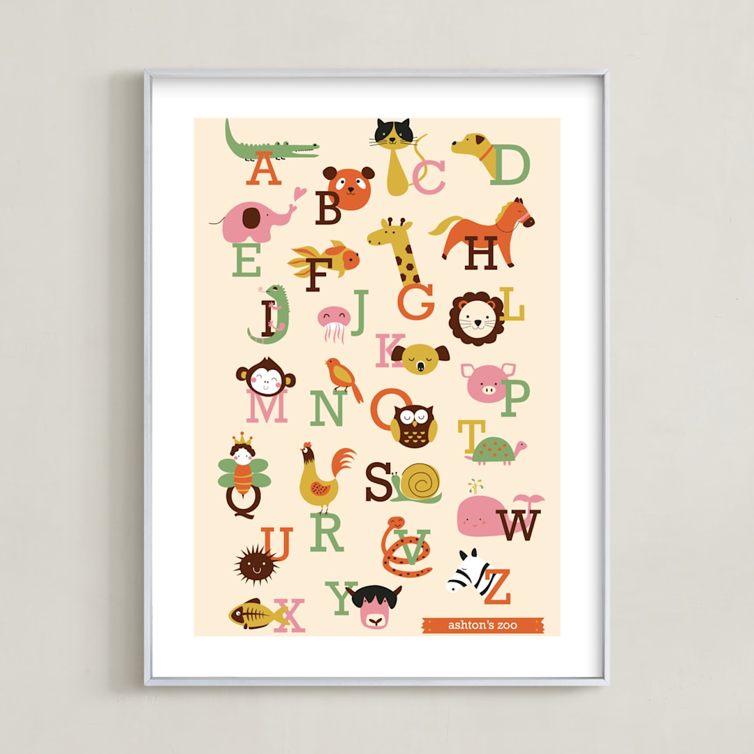 "Animal A to Z" - Personalized Art Print in Vermillion by Anais Lee - Framed