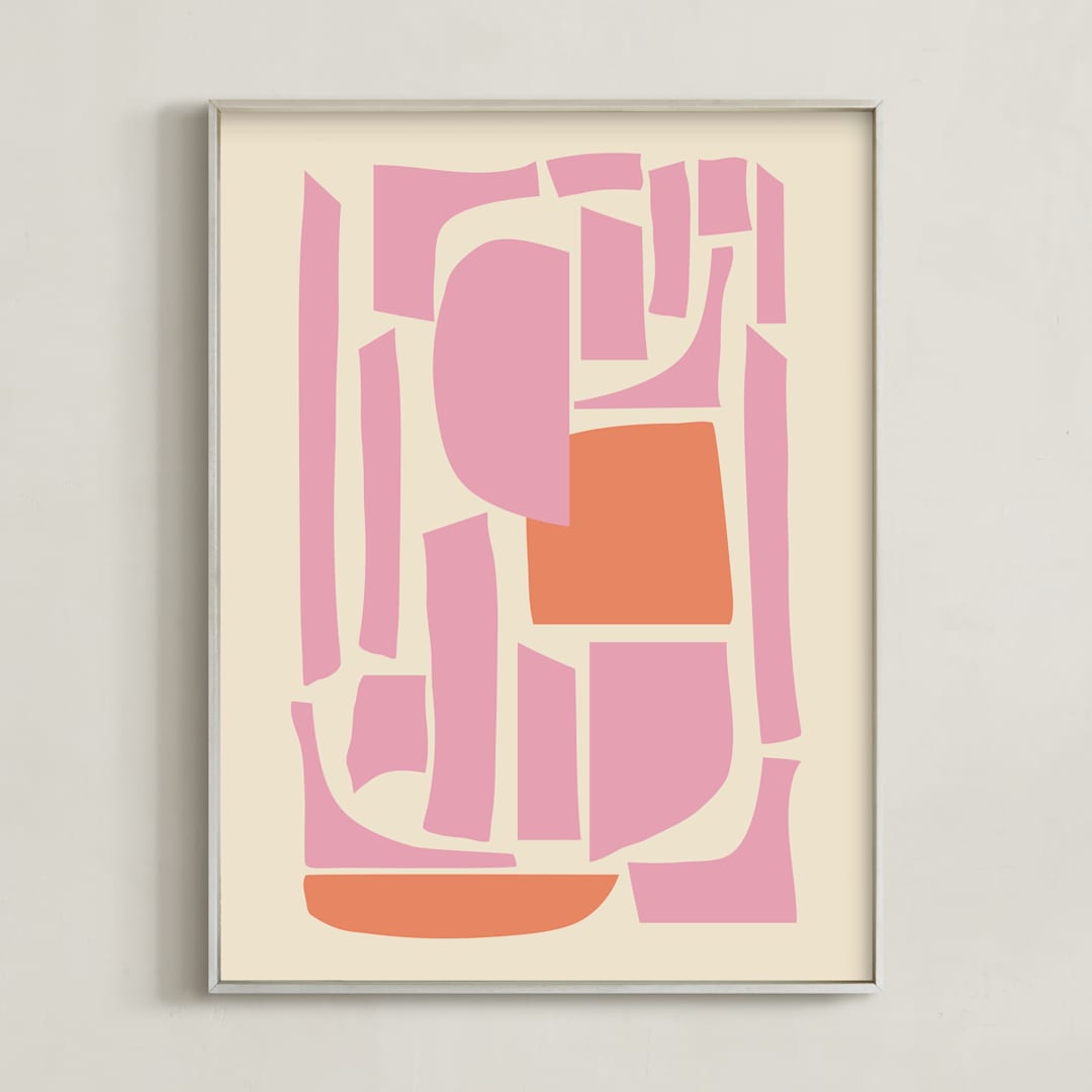 "Soulmates" - Art Print in Pink and Orange by Beth Vassalo - Framed