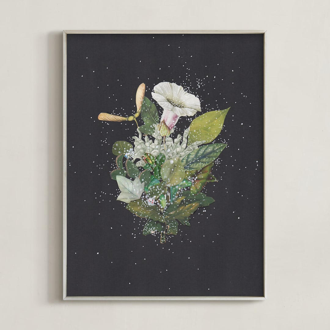 "Night Mint Blossom" - Art Print in velvet black by Jenny Brown - Framed