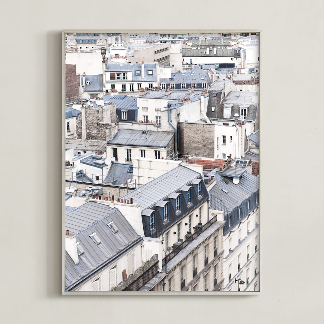 "Dancing Rooftops" - Art Print in Blue by Anna Argiropoulos - Framed
