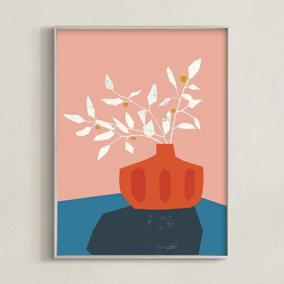 "Mid Century Vase" - Art Print in Bubble Gum by Morgan Kendall - Framed