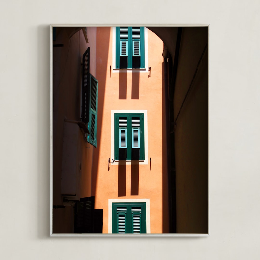 "Shutters" - Art Print in Orange & Green by Paul Berthelot - Framed