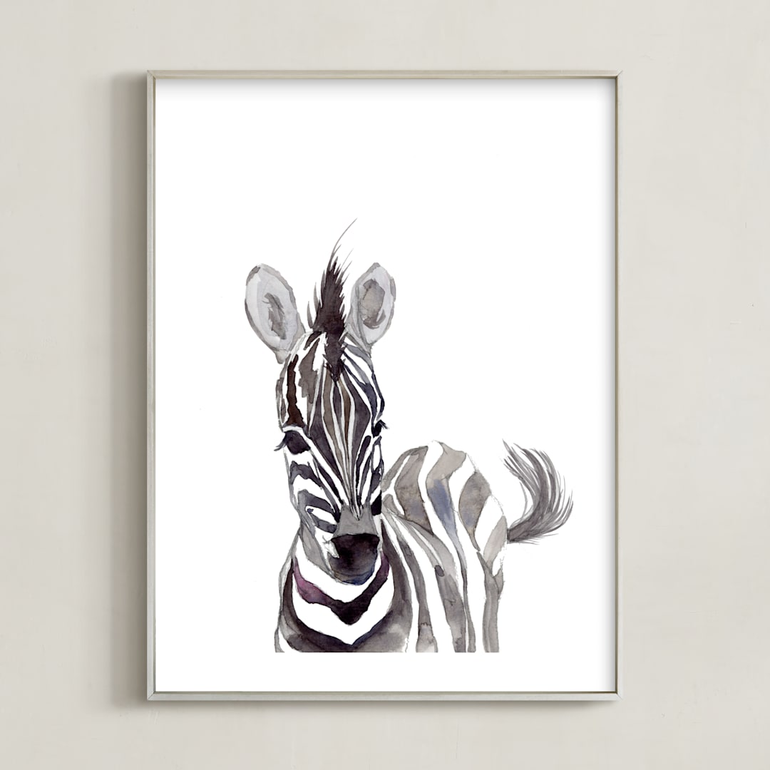 "Baby Animal Friends: Zebra" - Art Print in Zebra Black by Jieun K Rasband - Framed