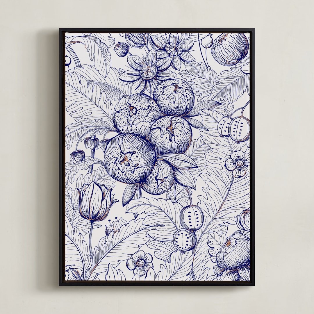 "Flora" - Art Print in Royale Blue by Jiny He - Framed Canvas