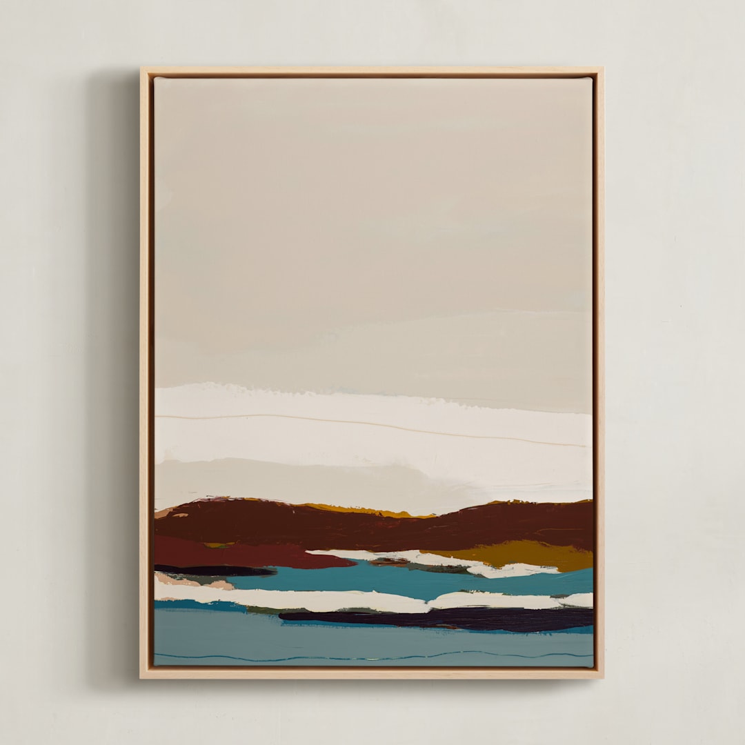 "Burgundy Seascape Diptych 2" - Art Print in Burgundy by Caryn Owen - Framed Canvas