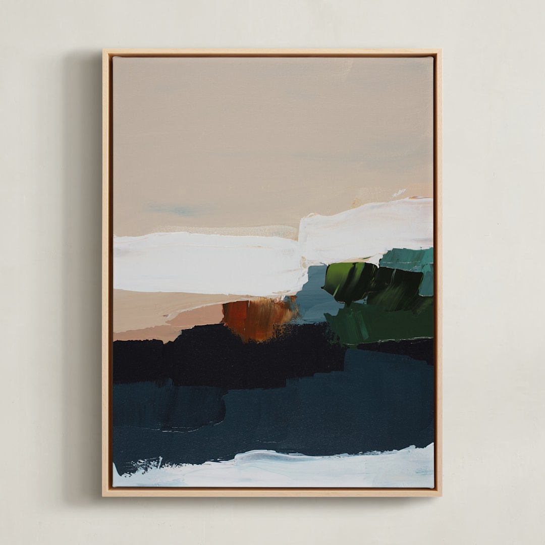 "Abstract Beach Bonfire" - Art Print in Dark Navy Blue by Caryn Owen - Framed Canvas