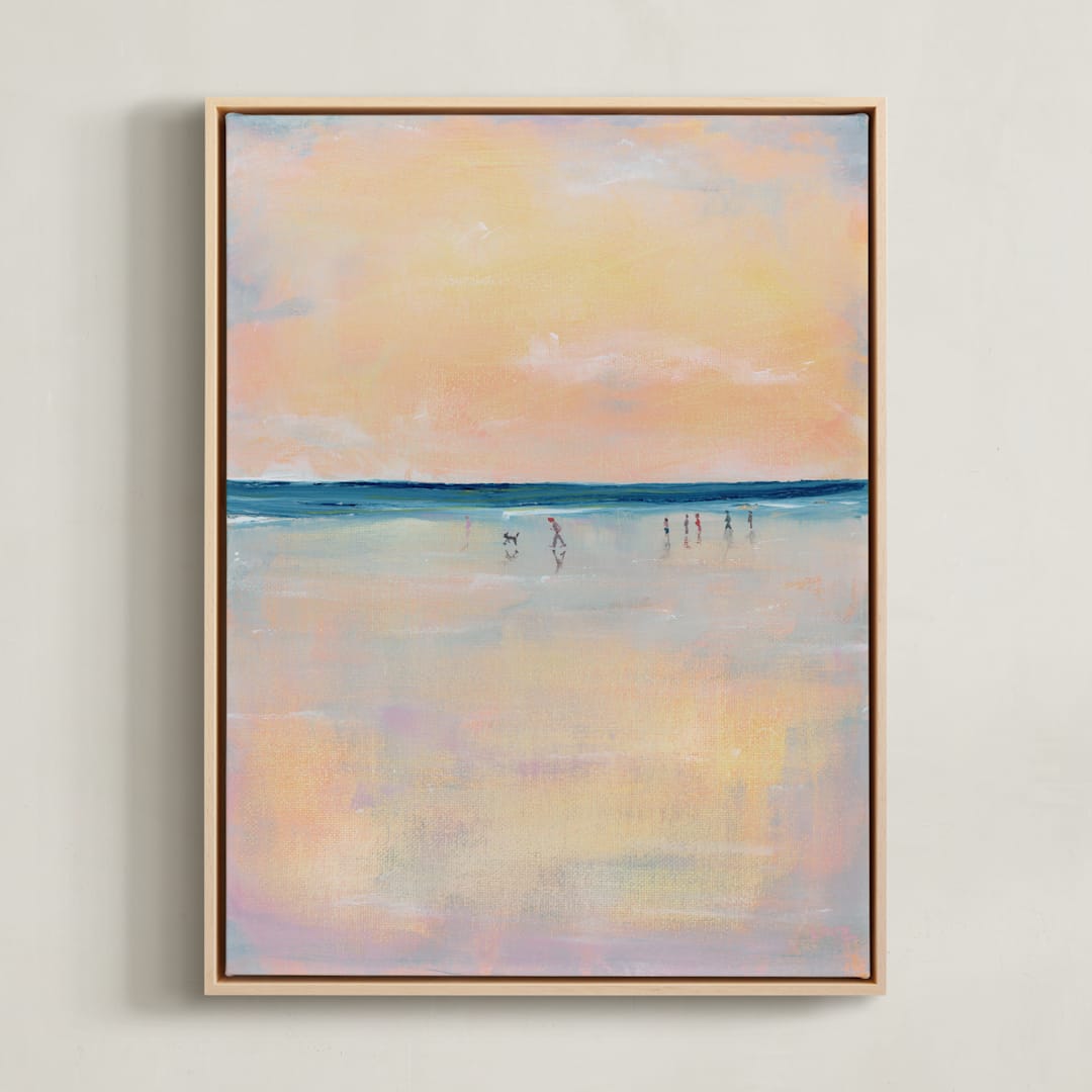 "Beach Sunset" - Art Print in Peach by Lindsay Megahed - Framed Canvas