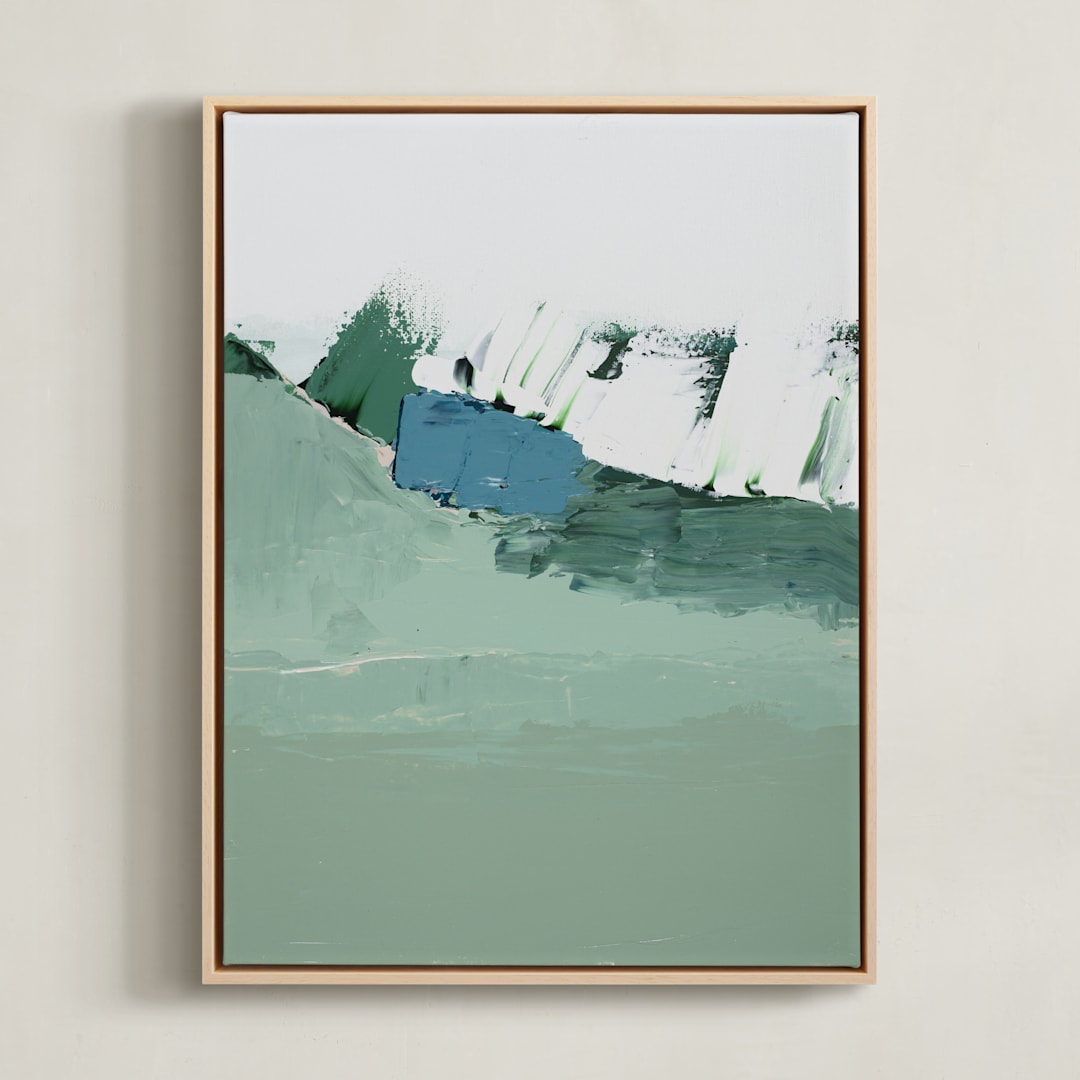 "Tahoe Mountainscape" - Art Print in pale mint green by Caryn Owen - Framed Canvas