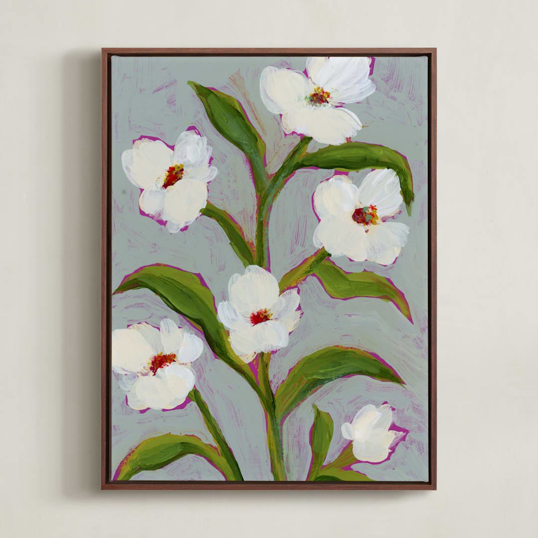 "Floral Abstract in Icy Blue" - Art Print in Sky Blue by Katie Mulder - Framed Canvas
