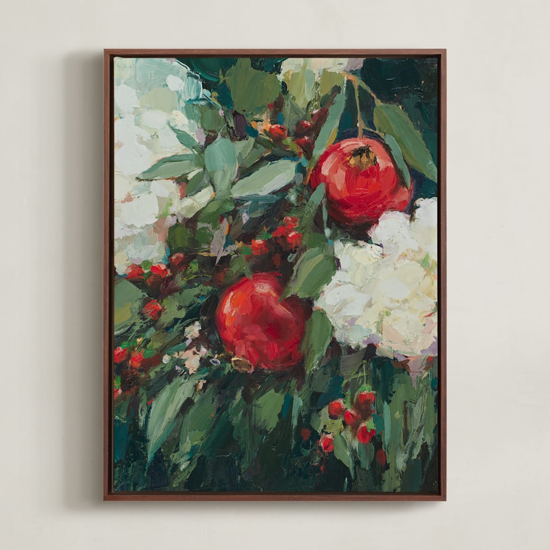 "Pomegranate" - Art Print in Crimson by Wendy Keller - Framed Canvas