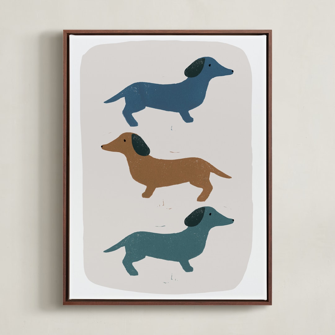 "Dachshund Parade" - Art Print in Earth by Maja Cunningham - Framed Canvas