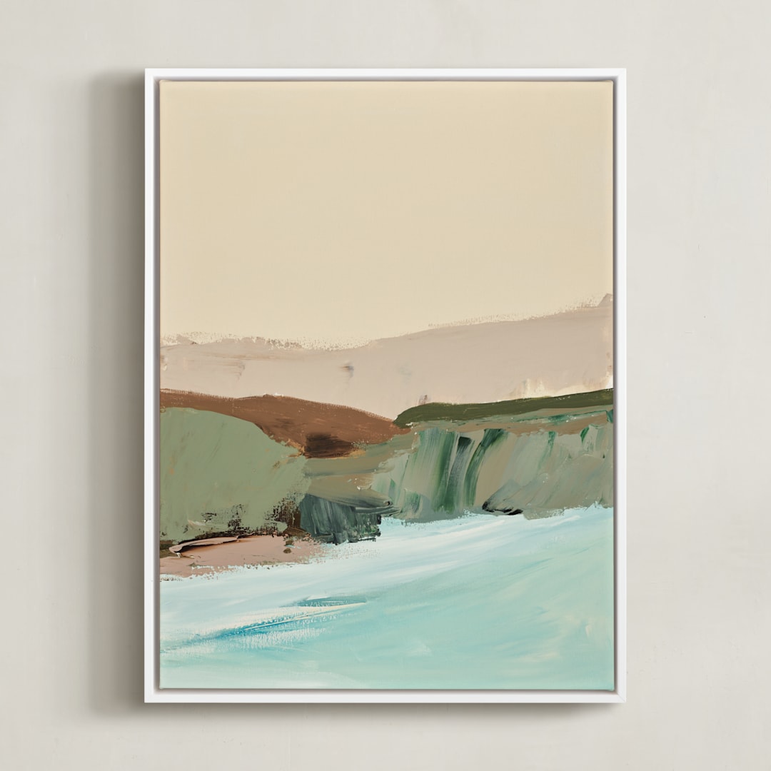 "Muted Seascape Diptych II" - Art Print in Cream by Caryn Owen - Framed Canvas
