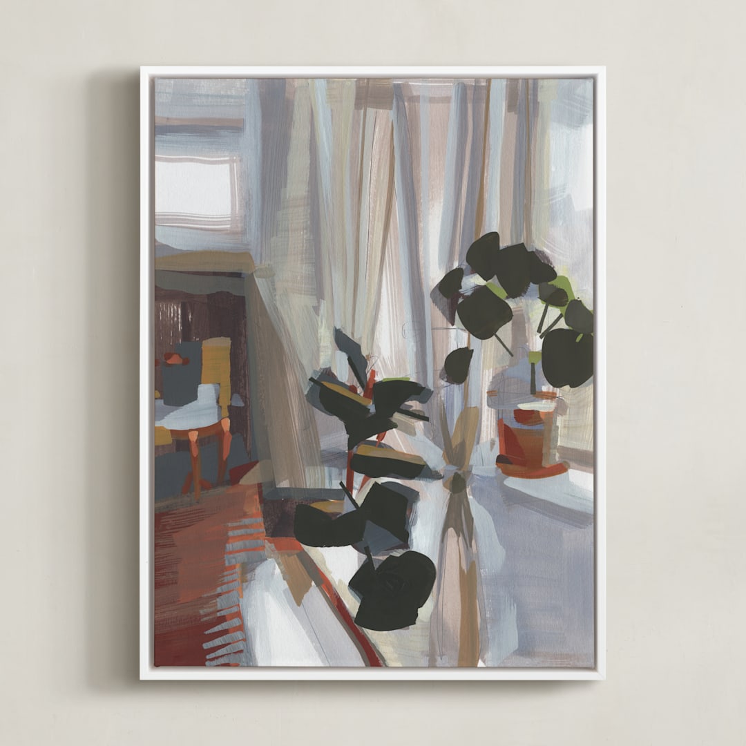 "Morning, Sleepyhead" - Art Print in Lavender Gray by Khara Ledonne - Framed Canvas
