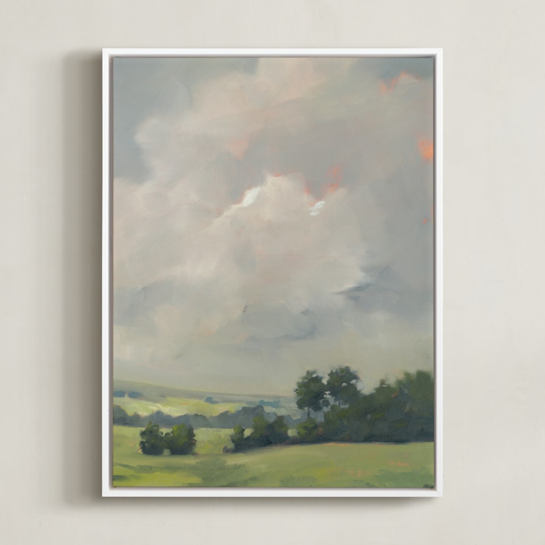 "Rosy Tomorrow II" - Art Print in Grey Blue by Stephanie Goos Johnson - Framed Canvas