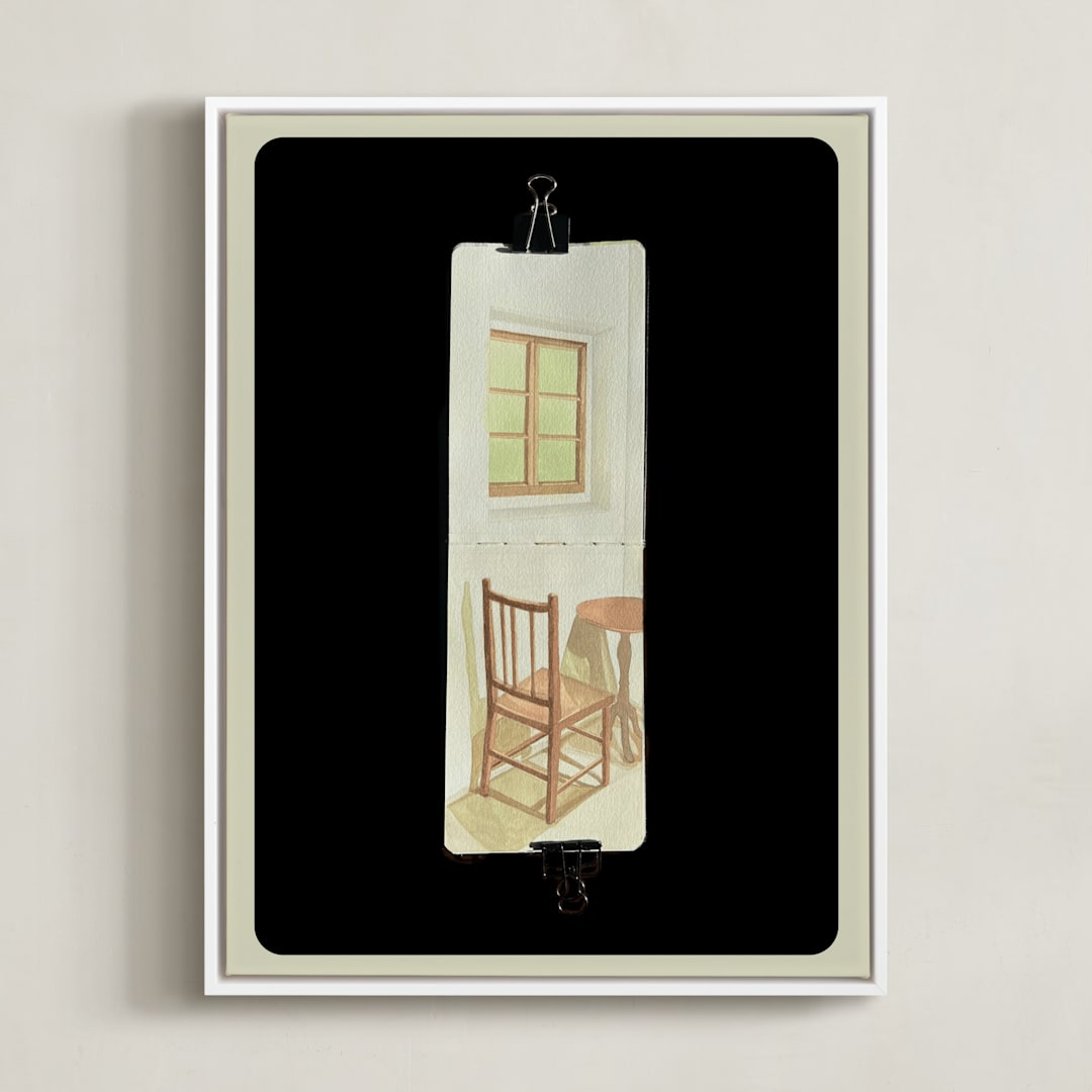 "Table For 1" - Art Print in Soft Oak by Selina Su - Framed Canvas