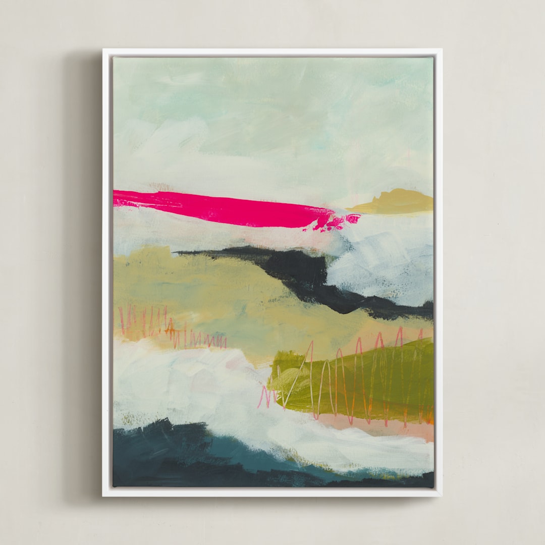 "Pink Horizons - Hope" - Art Print in Aqua Blue-green by Karyn Denten - Framed Canvas