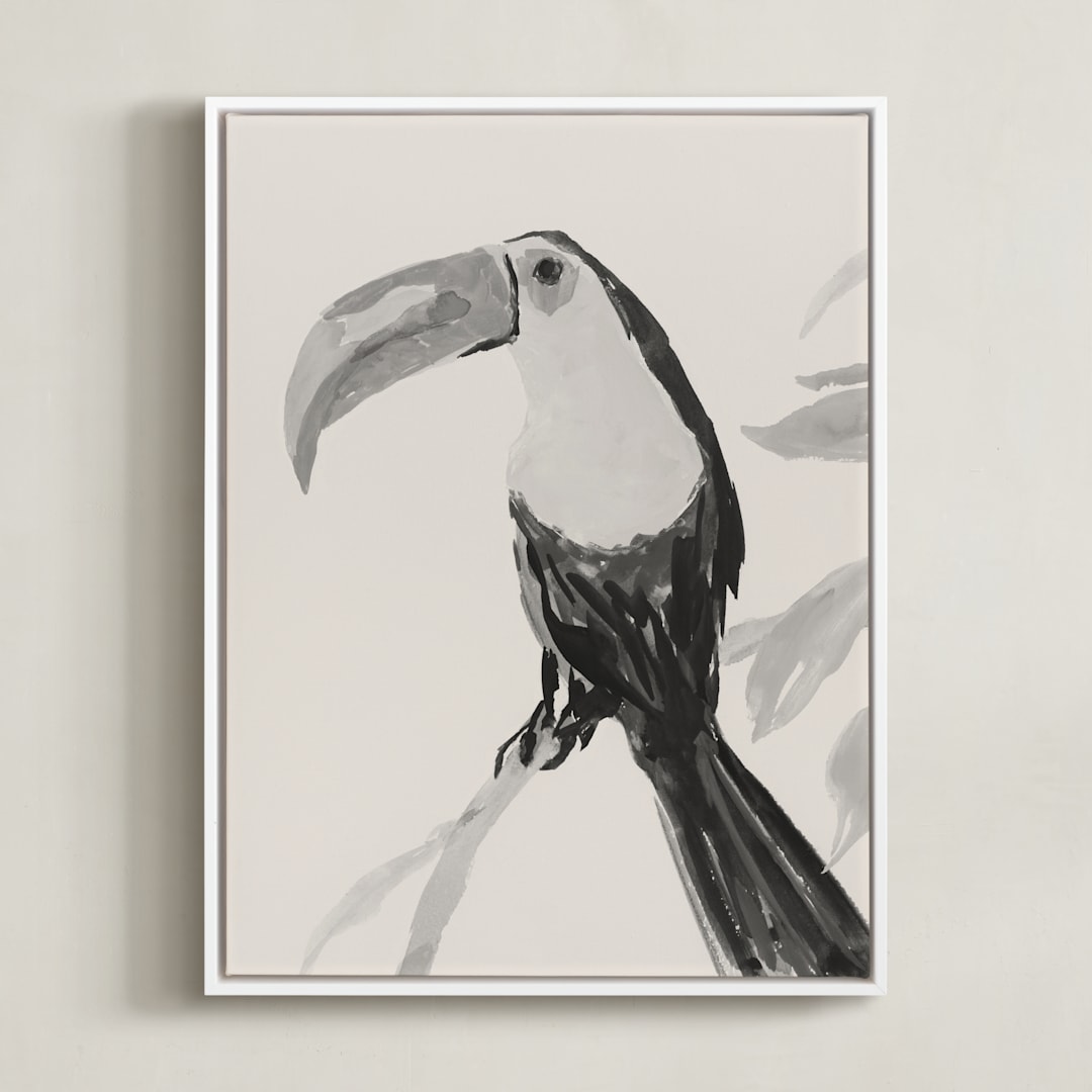 "Tropical Birds II" - Art Print in Sand by Teju Reval - Framed Canvas