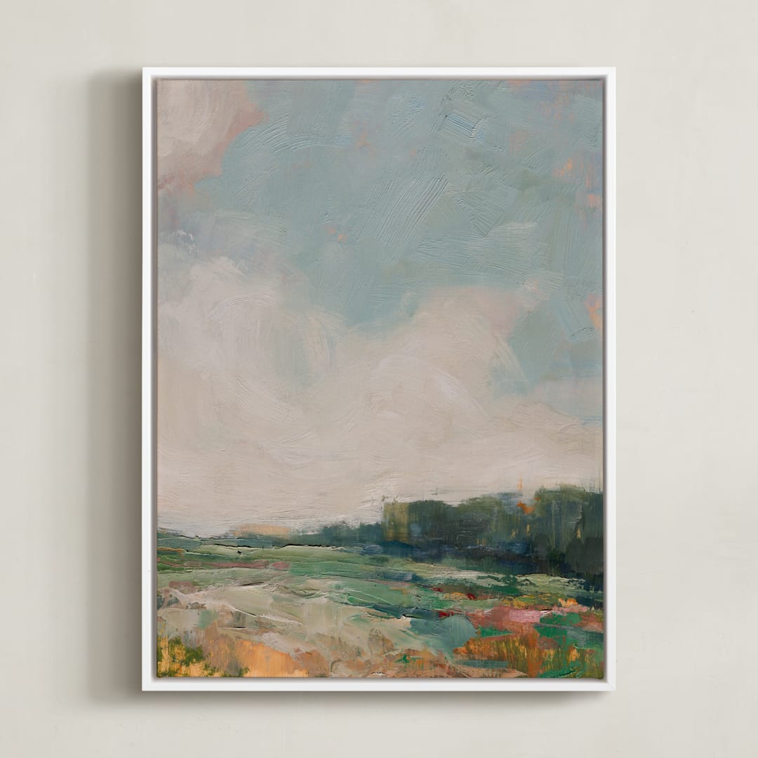 "Flower Meadow 2" - Art Print in Grass Green by Wendy Keller - Framed Canvas