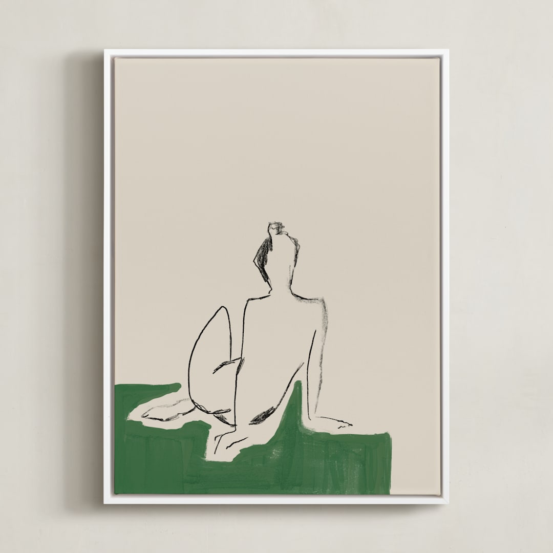 "Figure on Green" - Art Print in Verdant Emerald by Annie Clark - Framed Canvas