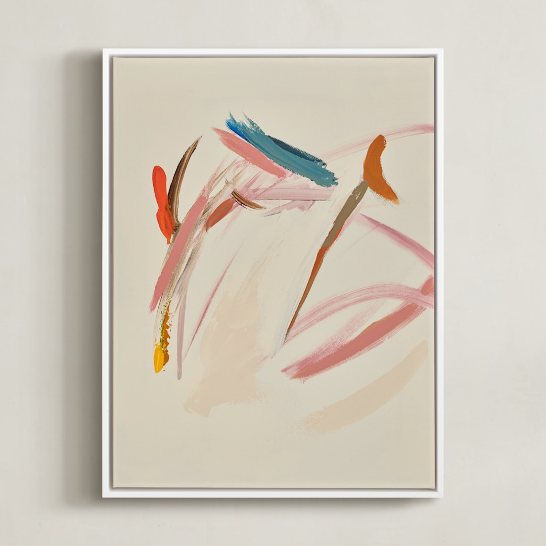 "Tropical Views 1" - Art Print in Cream and Multicolor by Caryn Owen - Framed Canvas
