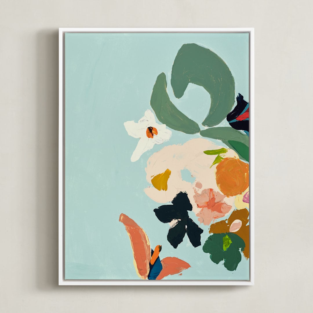 "Bird of Paradise Diptych II" - Art Print in Turquoise by Caryn Owen - Framed Canvas