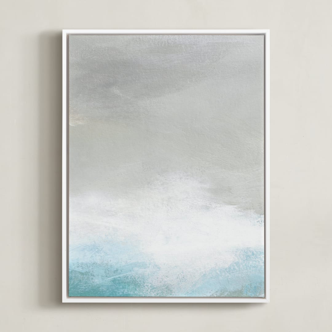 "Kissing The Shore I" - Art Print in Seafoam by Jenny Partrite - Framed Canvas