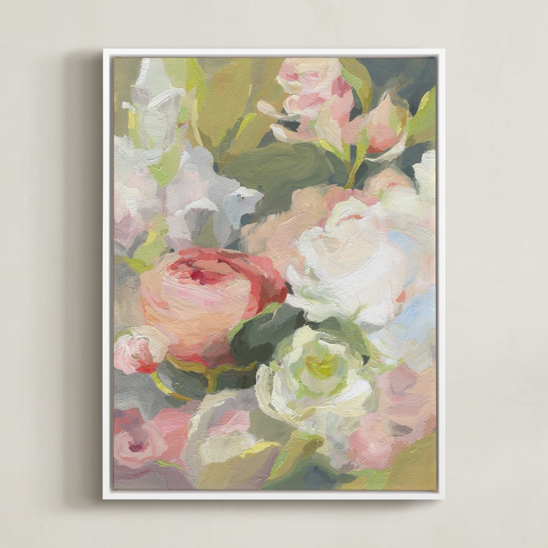 "A Nectar Affair" - Art Print in Pale Peach by Khara Ledonne - Framed Canvas