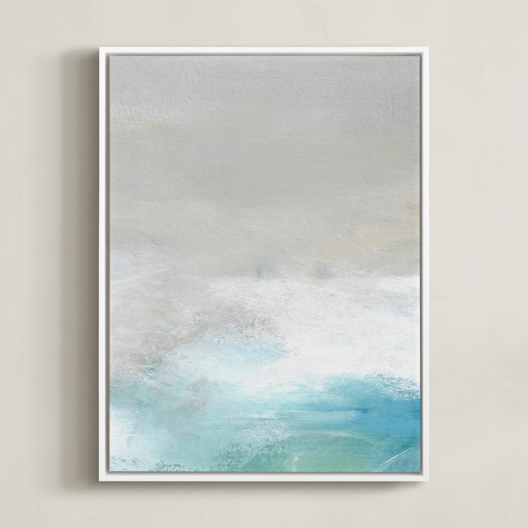 "Kissing The Shore II" - Art Print in Seafoam by Jenny Partrite - Framed Canvas