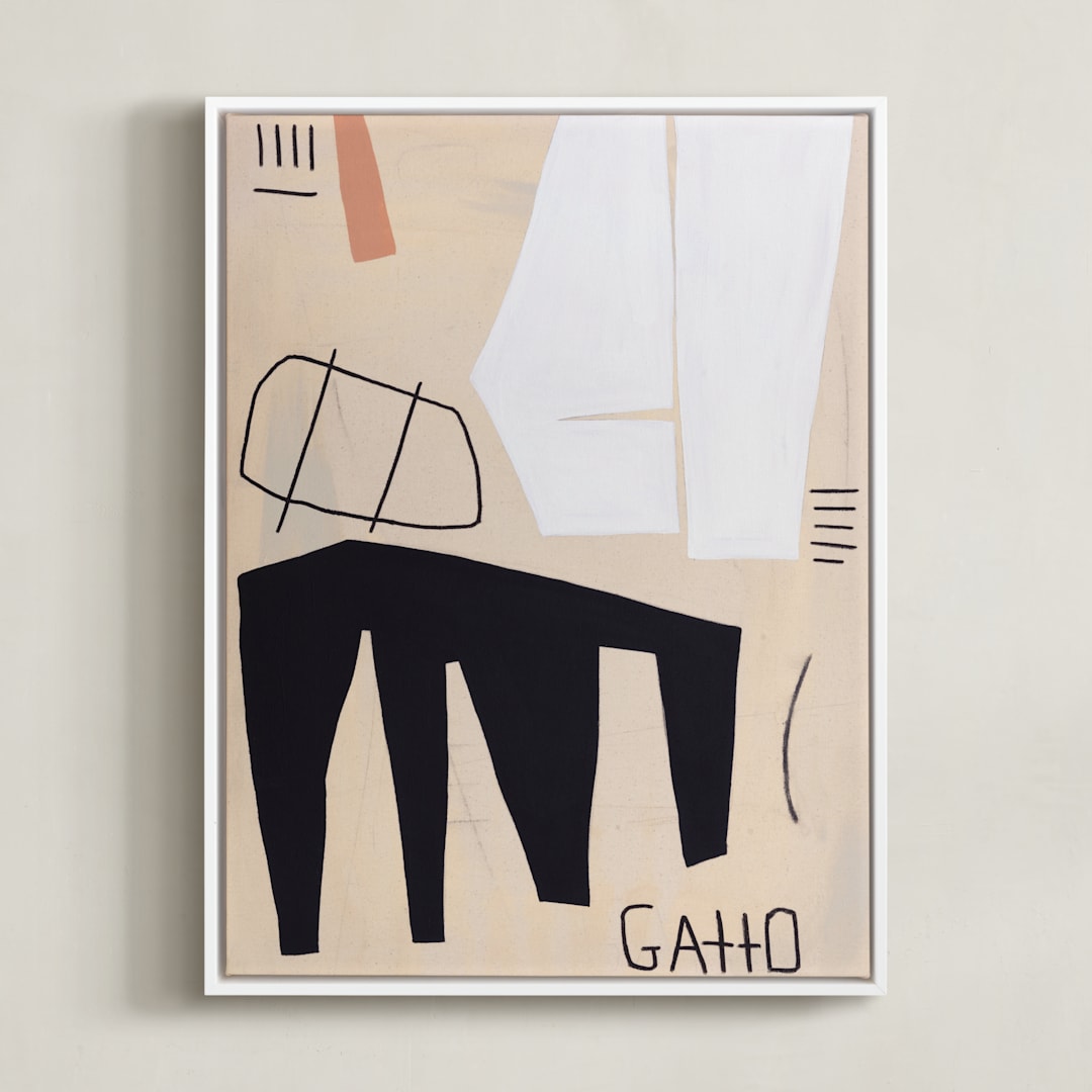 "GATTO" - Art Print in neutral by Keren Toledano - Framed Canvas