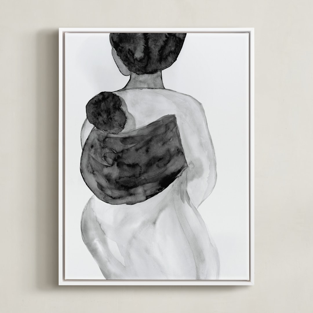"Mother Guardian" - Art Print in Charcoal by Akweley Creative - Framed Canvas
