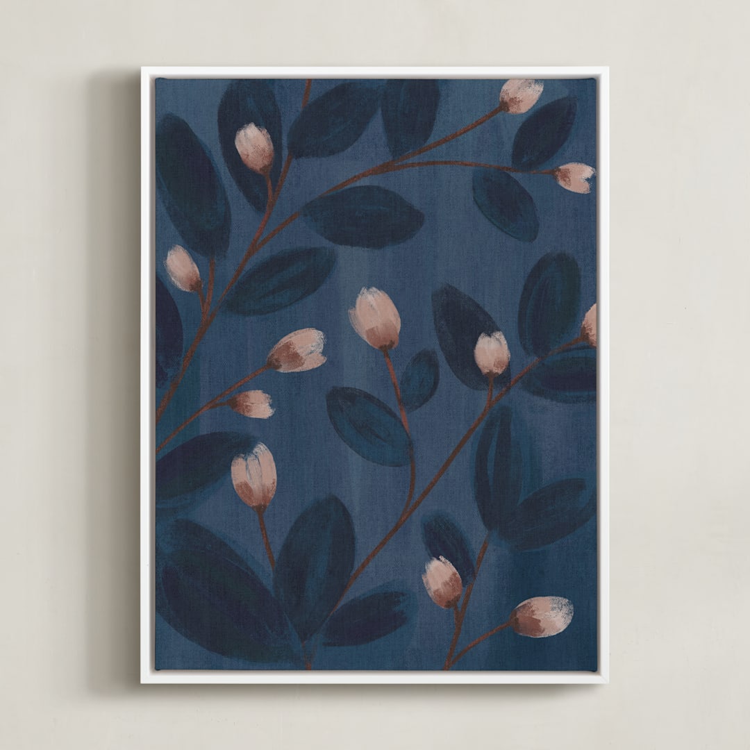 "Moody Florals I" - Art Print in Pale Pink by Angel Walker - Framed Canvas