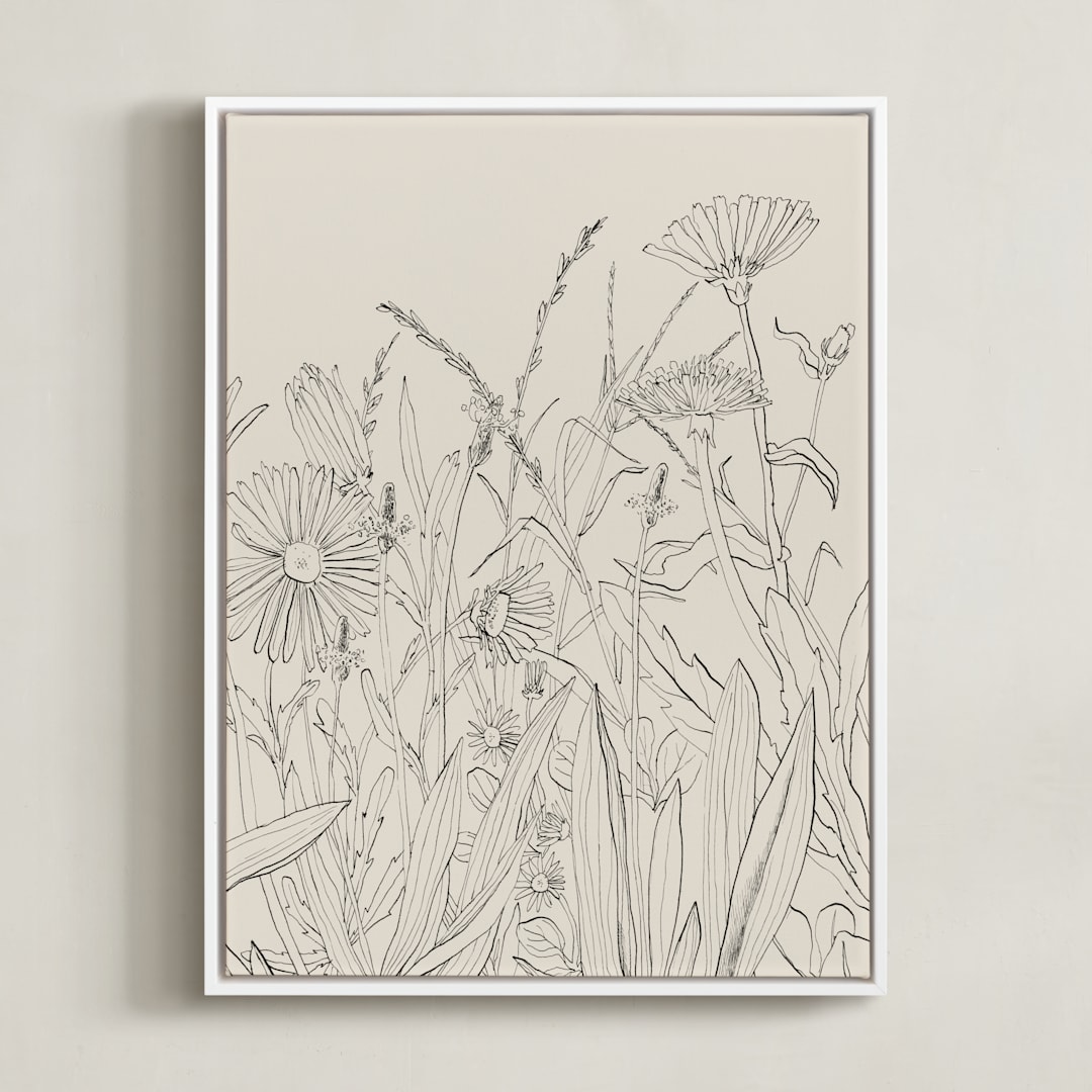"Field of wild flowers II" - Art Print in Sand by Catilustre - Framed Canvas