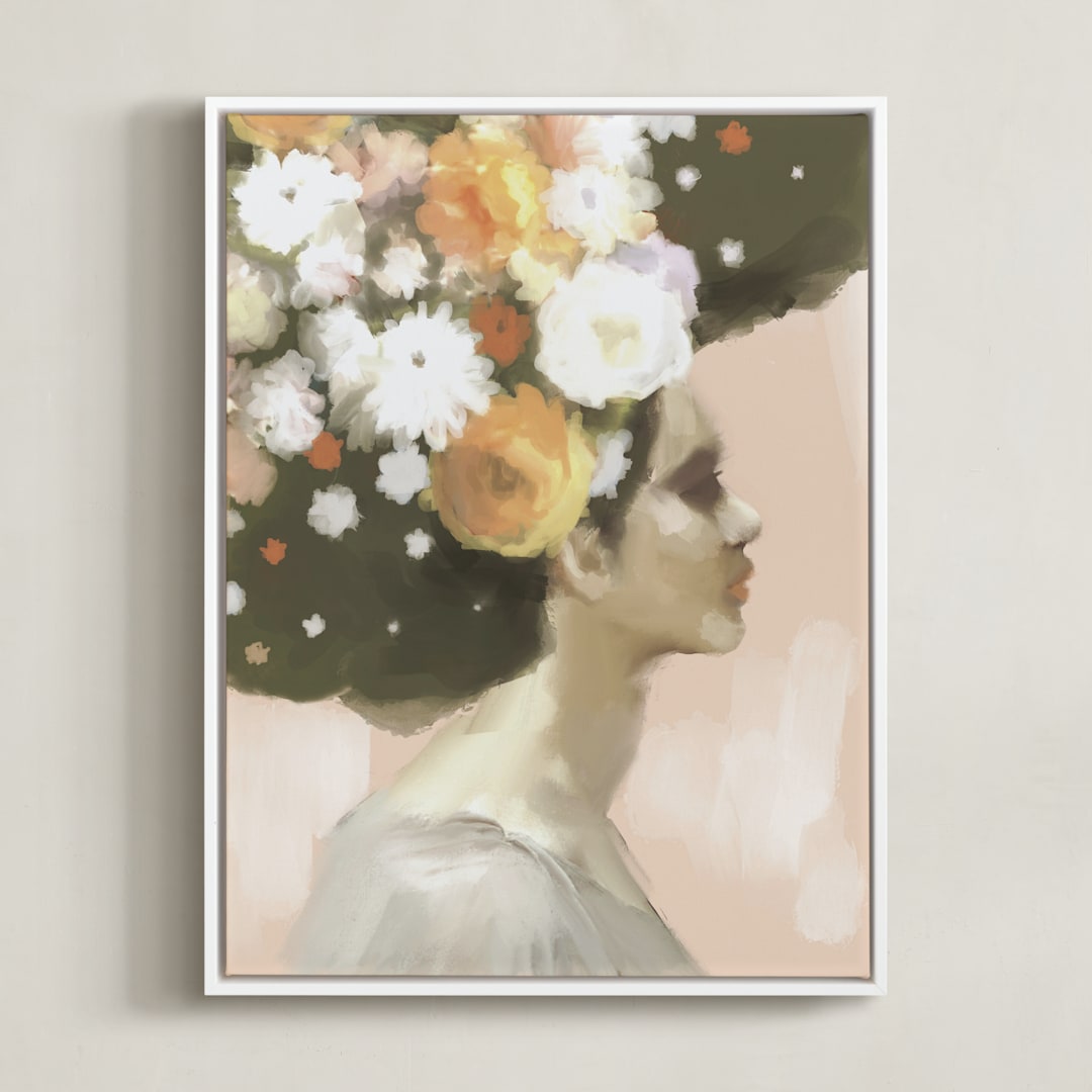 "Flower Power" - Art Print in Olive by Hannah Williams - Framed Canvas