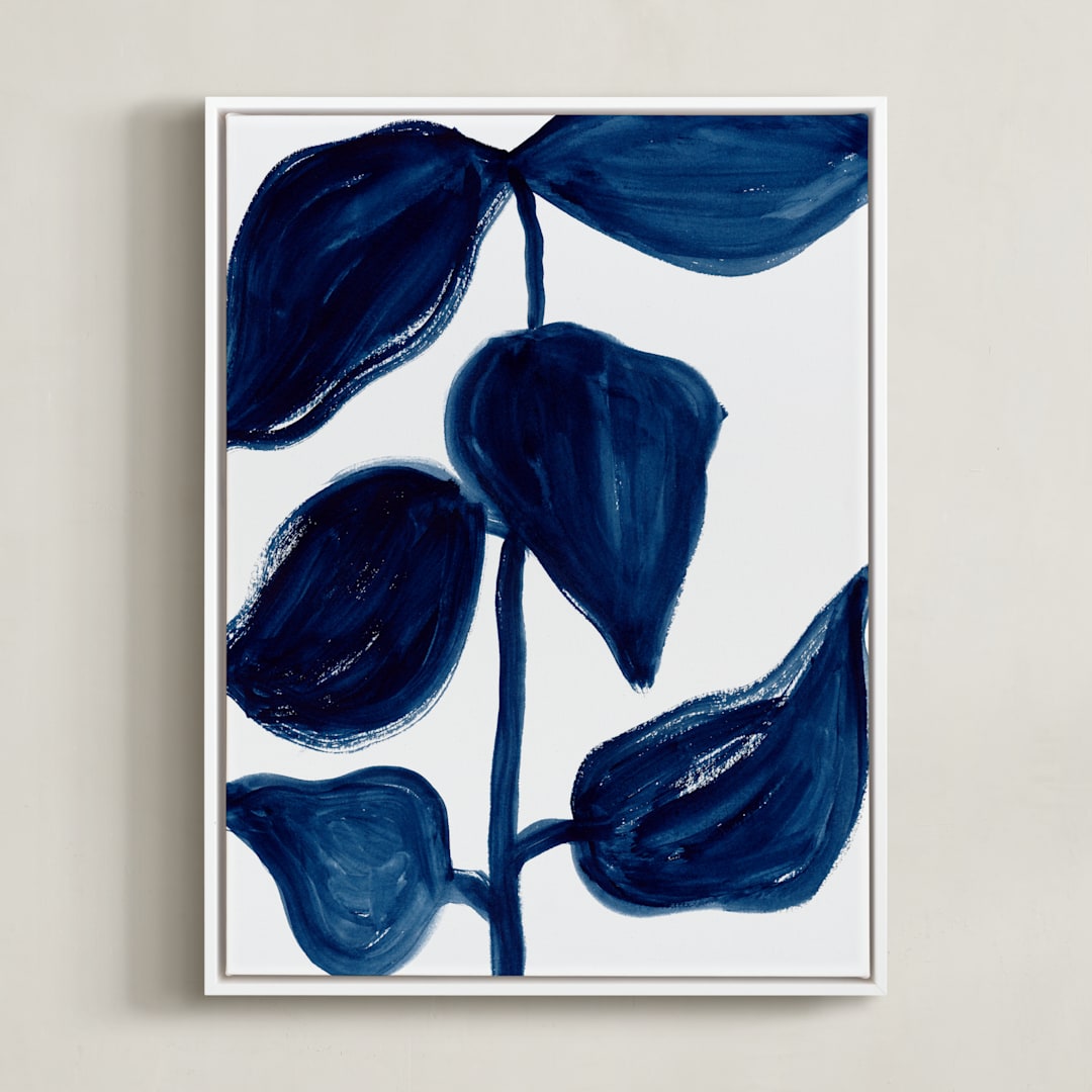 "Indigo Plant" - Art Print in Indigo Blue by flvx studio - Framed Canvas