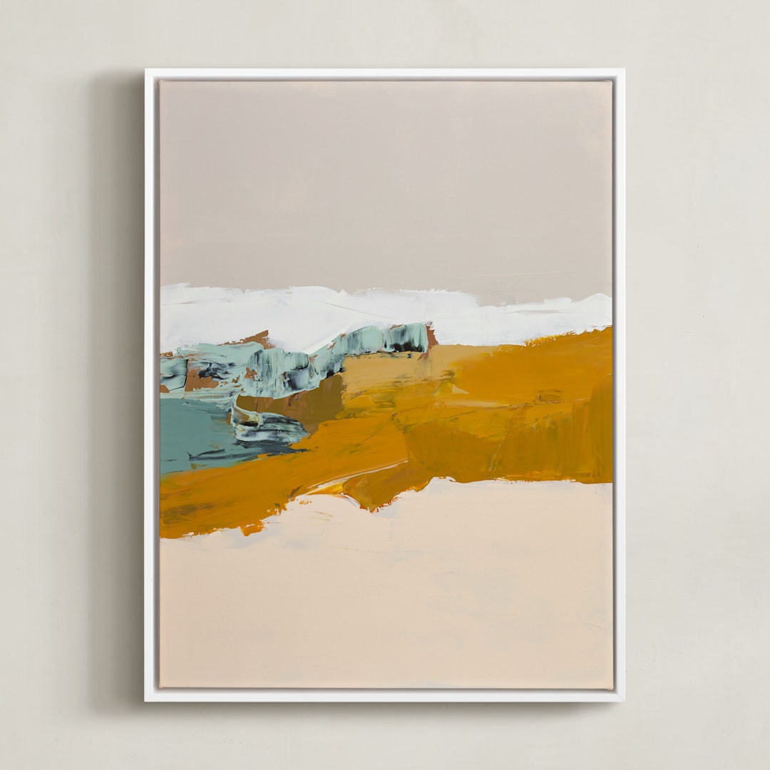 "Sandy Beach" - Art Print in Mustard Yellow by Caryn Owen - Framed Canvas