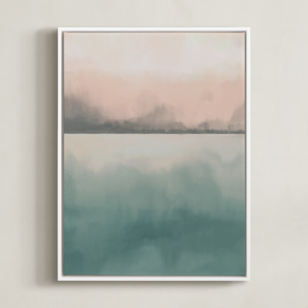 "Misty Marsh II" - Art Print in Peaceful Blue by Haley Fischer - Framed Canvas