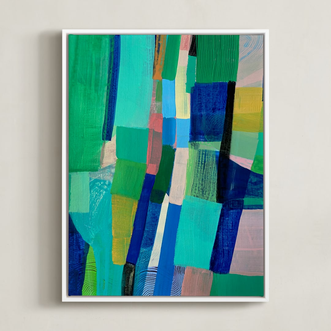 "Tomales Road: Aerial Pastures" - Art Print in Turquoise by Poppy Dodge - Framed Canvas