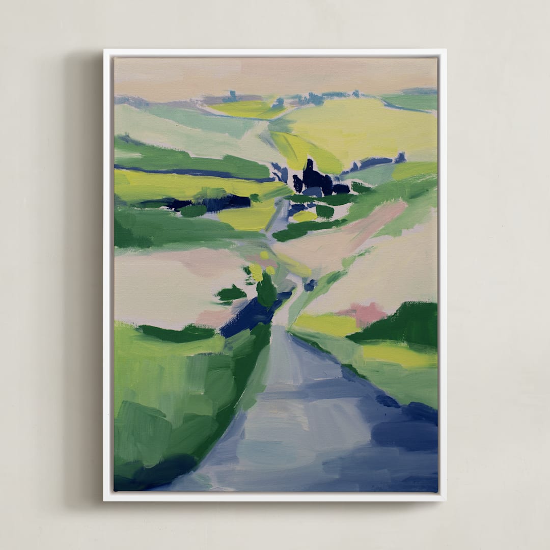 "Meandering Through" - Art Print in spring green by Alysia Quisenberry - Framed Canvas